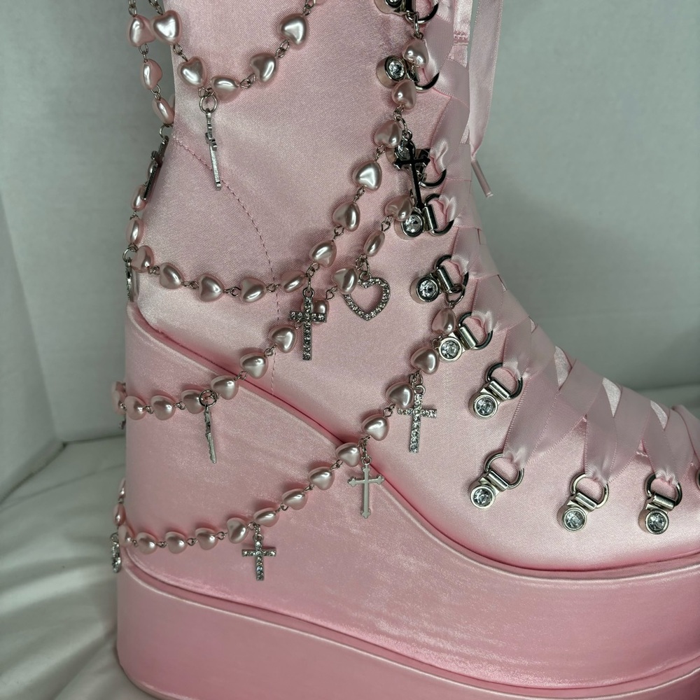 Sugar Thrillz Pink Holy Revelation Traitor Platform Boots - Picture 3 of 12